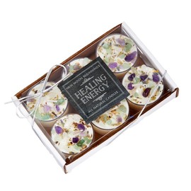 New Moon Beginnings Healing Energy Candle - Negative Energy Cleansing - Soy Aromatherapy Candle - Handmade Candle with Crystals & Herbs - Energy Healing Candle - Style of Jar: Set of 6 Tealights