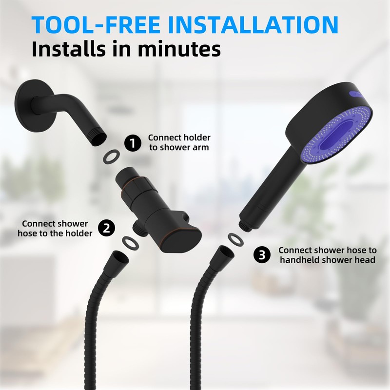 Hibbent Upgraded Metal Shower Head Holder with LED Display Thermometer,