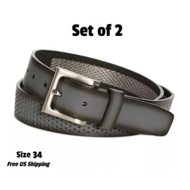 PGA Tour Genuine Perforated Belt Air Flow Size 34 Men's Grey Set of 2