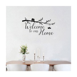 MYMKO Welcome to Our Home Size 21x11'', Birds on Branch UV DTF Wall Car Mirror Decal, Peel and Stick Wall Art Decal for Living Room Bedroom Kitchen TV Wall, Family Lover Wall Stickers Decor