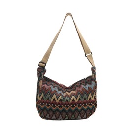 Usoway Crescent Crossbody Bag for Women, 2024 Nylon Bohemian Hobo Hippie Gothic Purse, Boho Sling Shoulder Bag for Shopping Work (brown)