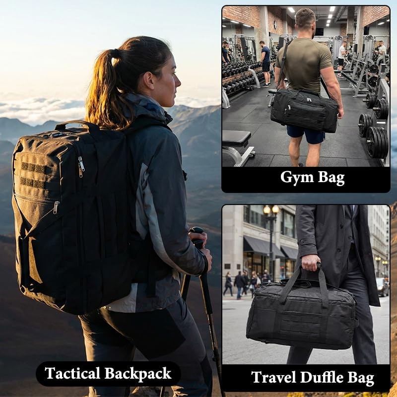 3-in-1 Tactical Duffle Backpack - 50L Large Gym Bag with