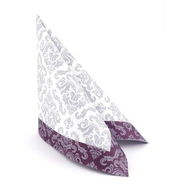 50 Napkins Ornament Fabric-Like 40 x 40 cm - Baroque Silver Colour Plum