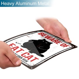 Funny Vintage Cat Metal Sign Beware of Cat Aluminum Sign Animal Decor 8 x 12 inch
