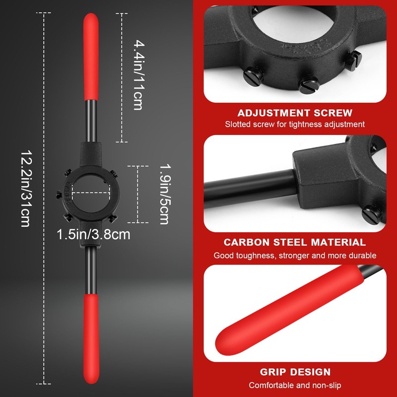 Leriton 2 Pcs Adjustable Tap Wrench Handle Round Die Stock