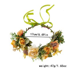 Lofruiin Women's Bohemian Fashion Flower Wreath Adjustable Grass Ring Crown Beach Party Floral Headpiece (A- Red)