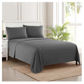 RV Queen Bed Sheets - Breathable Luxury Sheets with Full Elastic & Secure Corner Straps Built In - 1800 Supreme Collection Extra Soft Deep Pocket Bedding Set, Sheet Set, RV Short Queen, Gray