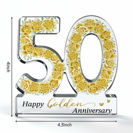 Gifts for 50th Wedding Anniversary for Couple Parents Husband Wife Women Men Happy Golden Anniversary Marriage Gifts Acrylic Decorations Sign for Home Office Bedroom Table Shelf