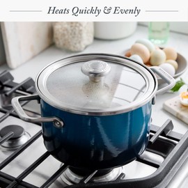 Merten & Storck European Crafted Steel Core Enameled Cookware, 3.9QT Stock Pot with Lid, Induction, PFAS & PTFE Free, Dishwasher Safe, Oven & Broiler Safe, Aegean Teal