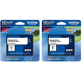 Brother Genuine P-Touch 2-Pack TZe-251 Laminated Tape, Black Print on White Standard Adhesive Laminated Tape for P-Touch Label Makers, Each Roll is 0.94"/24mm (~ 1") Wide, 26.2 ft. (8M) Long