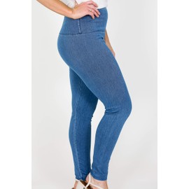 Leggings de algodón de poliéster y elastano de cintura alta con control de abdomen, Desteñido medio, 3X