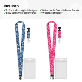 Limeloot 2-Pack Cruise Lanyard for Ship Cards | Silky Soft Cruise Ship Lanyard with Quick Release Buckle and Waterproof Cruise Card Holder | Blue and Pink Set