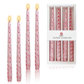10 Inch Red Love Printed Candle Water Transfer Smokeless Unscented Candle Sticks Suitable for Anniversary Express Love Simple Modern Decor, 4 Pack