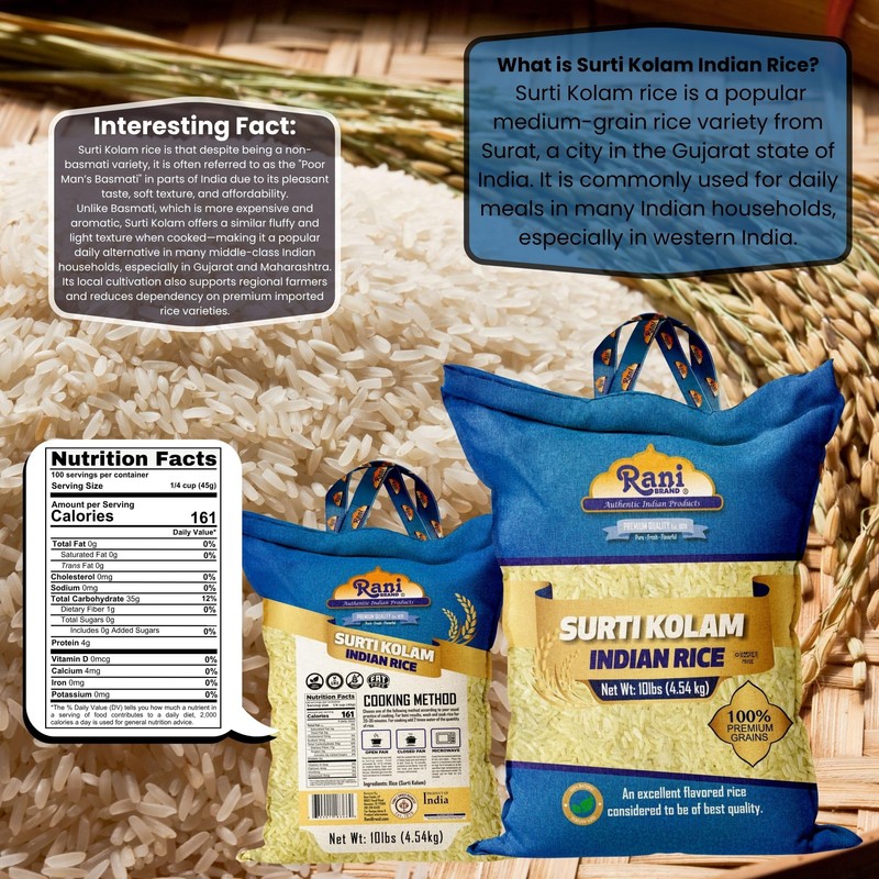 Rani Surti Kolam Indian Rice 160oz (10lbs) 4.54kg Cloth Bag