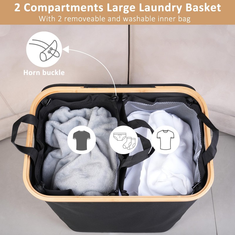 iEGrow 150L Laundry Basket with Lid,Large Laundry Hamper with Bamboo
