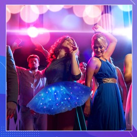 2 Pack LED Tutu Skirt Light up Tutus 5 Layered Tutus for Women 80's Neon Tulle Skirt Party Carnival Costume Glitter(Royal Blue)