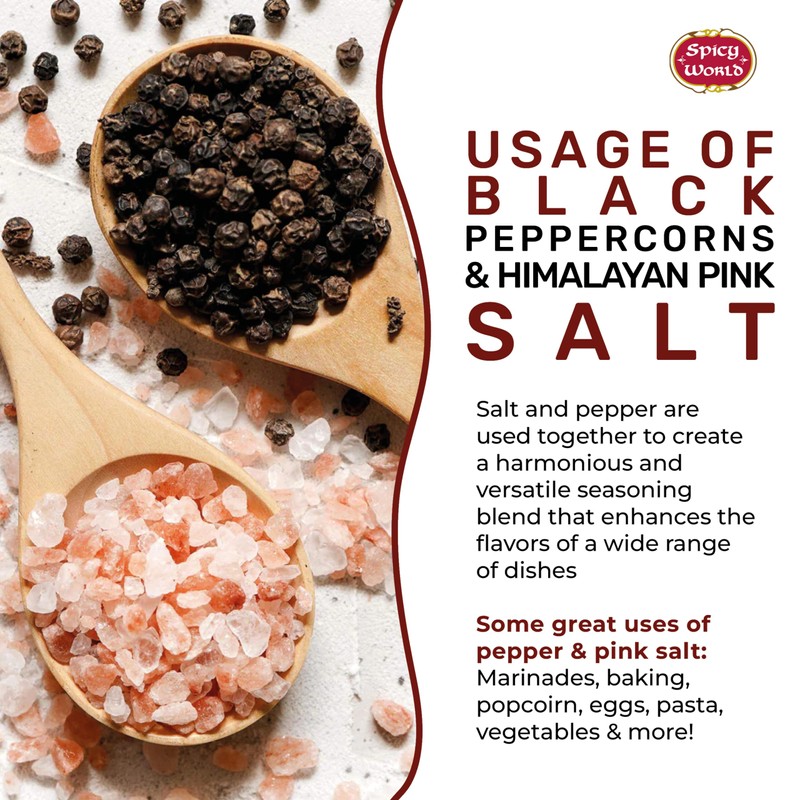 Spicy World Whole Black Peppercorns 16 Oz + Himalayan Pink