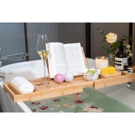 Headley Tools Tray Expandable Bath Caddy with Wine and Book Holder Headley Tools Bathtub Caddy