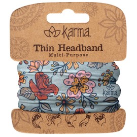 Karma American Floral Headband for Women - Thin - Fabric Headband and Stretchy Hair Scarf - Blue Floral