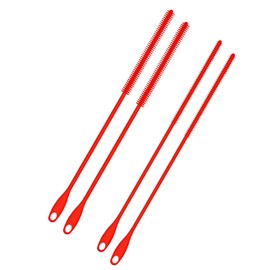 4pcs Silicone Straw Brushes, 6mm+8mm Long Straw Cleaner Reusable Hanging Bottle Straw Washing Tool Bendable Crevice Brush Slim Pipe Brush for Glass Metal Straw (Red)