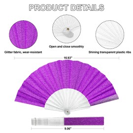 EOSAU Glitter Folding Hand Fans for Women Foldable Handheld Clack Fans for line Dancing, Wedding, Church, Festival, EDM, Party, Club, Rave Accessories (Purple Medium)