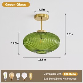 Feasey Green Semi Flush Mount Ceiling Light,Glass Ceiling Light Fixture