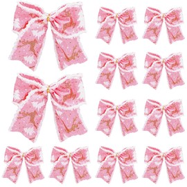 Realspring 12 Pcs Pink Christmas Bows Ornaments 6.3 Inch Large Christmas Tree Wreath Bows Ribbons Craft for Xmas Garland Wrapping Holiday Party Decor Supplies