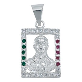 JOYARIS Dije Cuadrado Jesús Malverde Zirconias Plata Solida 925 TRICOLOR