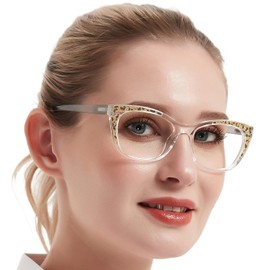 MARE AZZURO Cat Eye Reading Glasses Women Trendy Leopard Readers 1.0 1.5 2.0 2.5 3.0 3.5 (Clear, 2.00)