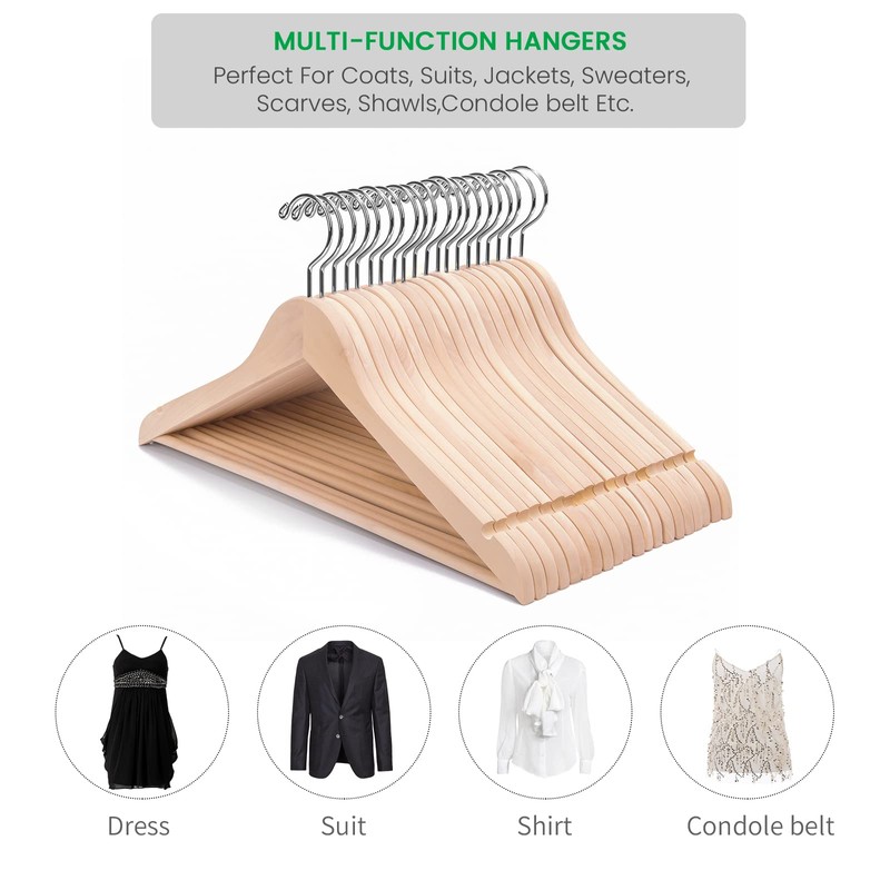 Nature Smile 20 Pack Unfinished Natural Solid Wooden Clothes Hangers