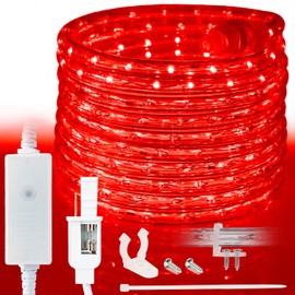 West Ivory 762LEDs, 100ft Red Outside LED Rope Light, 8 Modes, Connectable Outdoor Permanent Waterproof Accent Exterior Lighting, PVC Case, Holiday, Backyard Patio, Home Garden, Decorative