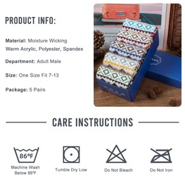 HUGSWEET 5 Pairs Warm Socks for Men Thick Winter Socks Thermal Wool Soft Hiking Crew Socks with Gifts Box