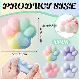 Pack of 4 Cat Paw Squishy Toy, Squishy Paw, Cute Soft Cat Paws Squeeze Toys, Cat Paws Squishy Girls and Boys for Relaxing (White, Purple, Colourful, Blue)