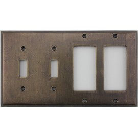 Aged Antique Brass 4 Gang Combination Switch Plate - 2 Toggle Light Switch Openings 2 GFI/Rocker Openings