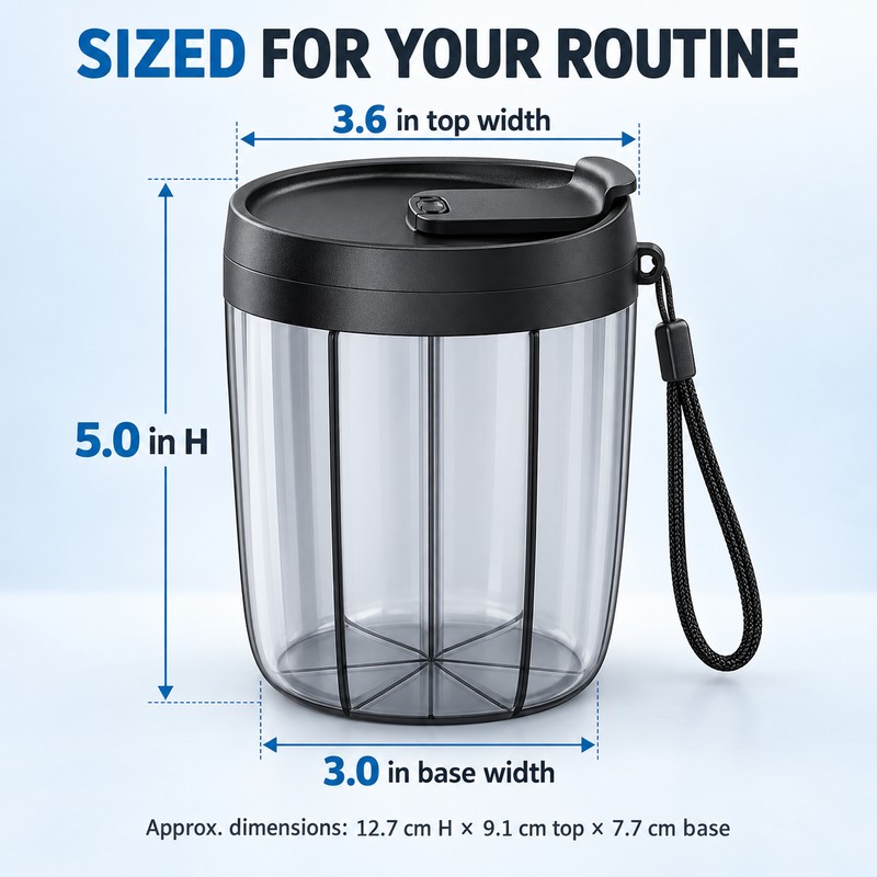 6 Compartment Pill Organizer with Rotating Lid Large Capacity Portable