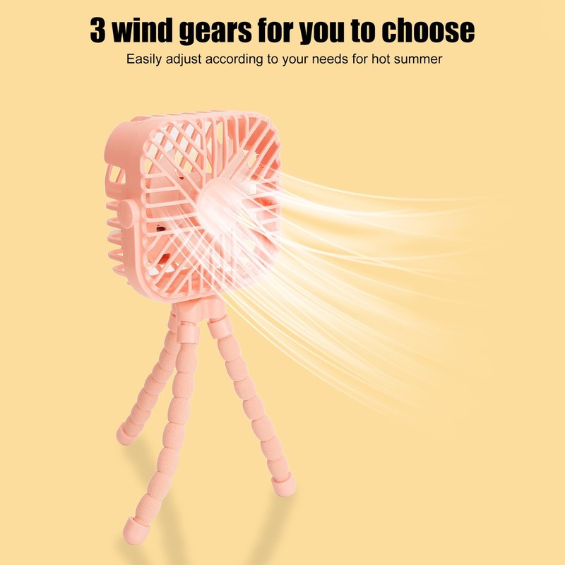 Portable Stroller Fan, 3 Wind Speed Flexible Camping Fan Winding