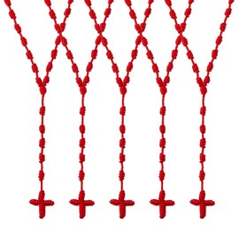 DICOSMETIC 5 Stück Handgefertigte Geknotete Halskette Feuerziegel Geknotete Rosenkranzhalsketten 74cm Kordelrosenkranz Halskette Nylonkordel Kreuz Nylon Rosenkranzperlen Packung Für Ostergeschenk