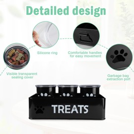 Dog Treat Container, Metal Dog Cookie Jar, Dog Food Storage Container with 3 Jars,Farmhouse Dog Food Storage Cat Treat Container,Airtight Dog Treat Bin,Cat Dog Biscuit Dispenser,Pet Accessories(Black)
