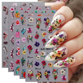 JMEOWIO Nagelsticker Blumen 6 Blatt Nail Art Sticker Selbstklebend Nagelaufkleber Sommer Blumen Dekoration Nageldesign Zubehör
