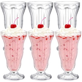 Mezchi 6 Pack Acrylic Milkshake Glasses, 15 OZ Plastic Old Fashioned Soda Glass, Shatterproof Footed Ice Cream Cups, Clear Pina Colada Fountain Glasses, Great for Juice, Tropical Drinks, Party