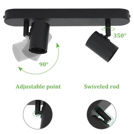 KYOTECH KYOTECH Deckenlampe E27 Deckenstrahler 2 Flammig 350 Schwenkbar max. 60W Vintage Deckenleuchte E27 Spotleuchte Drehbar Schwarz Deckenspots fr Wohnzimmer, Schlafzimmer Ohne Leuchtmitte