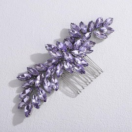 Teyglen Purple Crystal Bridal Hair Comb Full Rhinestone Wedding Hair Piece Bridal Headpiece Rhinestone Hair Accessories for Women Hairpieces (Purple)