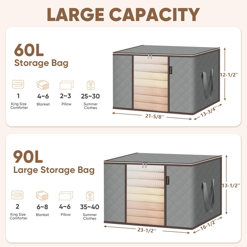 BALEINE 6 Pack Clothes Storage Bags, 24 Gallon Storage Containers