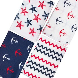 4 x Patchwork Cotton Fabrics, 50 x 40 cm, Nautical Design, Colours: Blue + White (Maritime (Pattern Large))