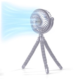 Comfort Zone Portable Stroller Fan, 3-Speed Rechargeable Clip-On with 360° Flexible Tripod, Battery Operated Cooling Fan for Strollers, Car Seats, Cribs, Treadmills, Silver