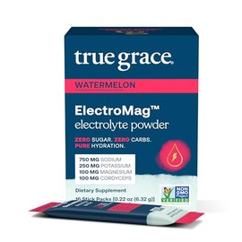 True Grace ElectroMag - 16 sobres - Sandía - Polvo de electrolitos para una hidratación rápida - Sodio, potasio, magnesio y cordyceps - Cero azúcar y 
