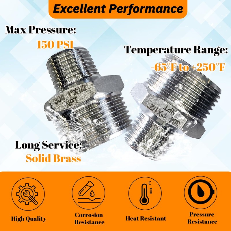 Gadoutcover 2pcs 1" NPT x 1/2" NPT Stainless Steel Nipple,