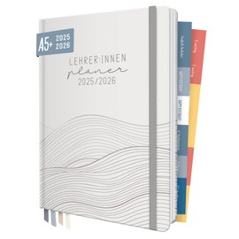 Häfft® Teacher Planner 2025/2026 A5+ "Waves of Time" Hardcover Teacher Calendar, School Year Planner, School Planner with Sayings, Stickers and More - Sustainable & Climate Friendly