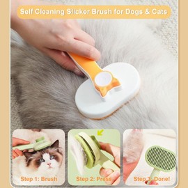 Cat Hair Brush, 3PCS Cat Shedding & Gromming Brush, Cat Hair Comb, Pet Self Cleaning Slicker Brushes, Pet Massaging Tool for Long or Short Hair Cleaning & Remover