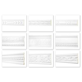 HEXIM Perfect 2 Metre Flat Profiles, Large Selection, Series 2 (AC263-25 x 10 mm), Stucco Profile Made of PU Patterned, White, Shockproof, Flat Strip, Decorative Wall Strip, Decorative Profiles